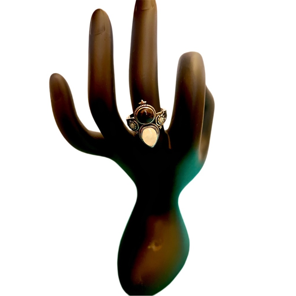 Moonstone & Black Onyx Sterling Silver 925 Ring - Bohemian Dreams - Picture 8 of 8